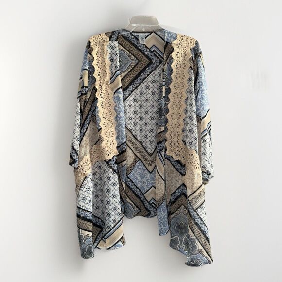 Catherines 3X 26/28W Kimono Cardigan Sheer Paisley Flowy Open Front Boho Eyelet - Picture 1 of 12